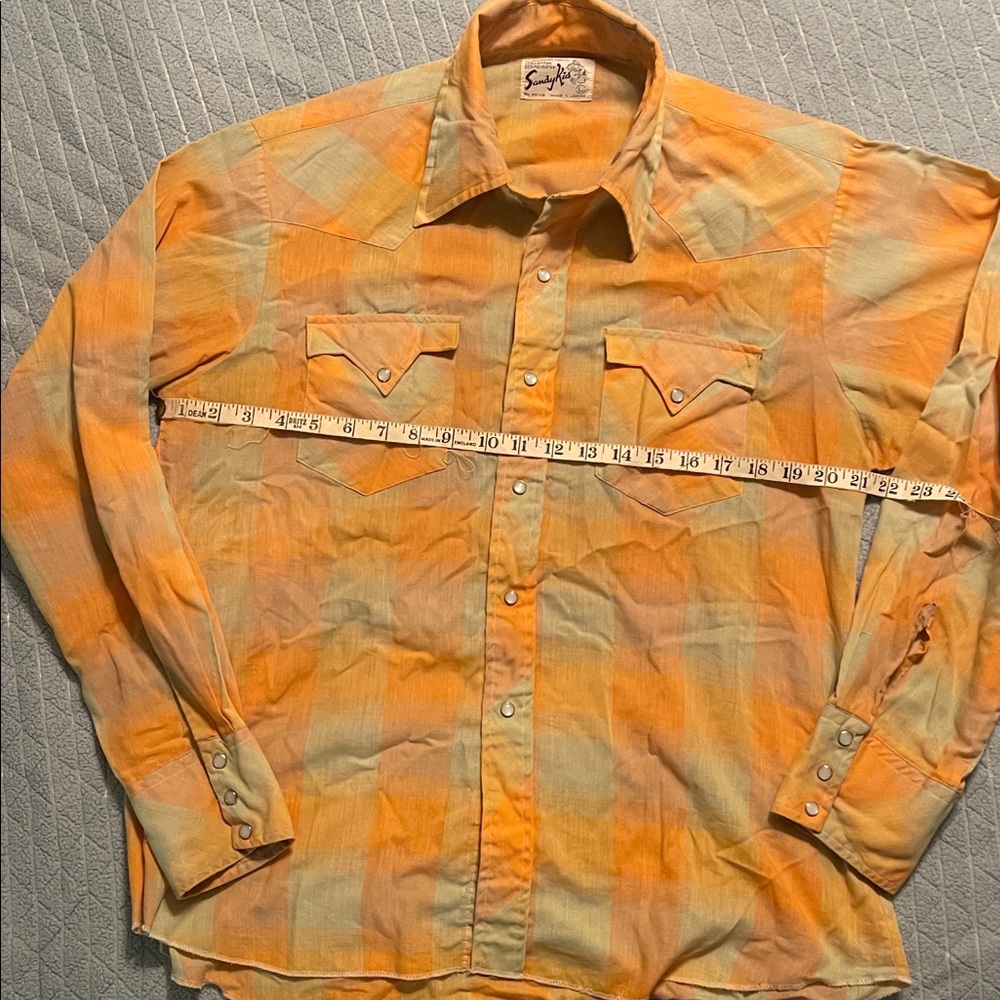 Vintage pearl snap Orange and Beige Plaid Button-Up Shirt-men’s